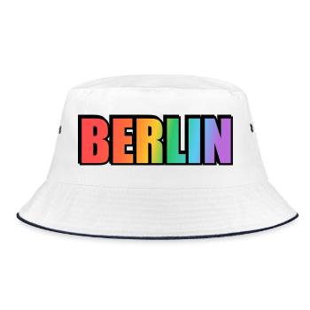 Berlin Rainbow Gradient Letters LGBT - Bucket Hat - white/navy - Front