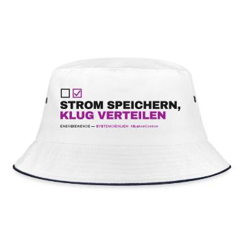 STROM SPEICHERN, KLUG VERTEILEN - Bucket Hat - Weiß/Navy - Vorne
