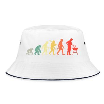 Retro Grillen Evolution für BBQ Grillteufel - Bucket Hat - Weiß/Navy - Vorne