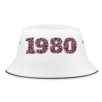 Rosa Leopardenmuster auf schwarzem Hintergrund - 1980 - Bucket Hat - Weiß/Navy - Vorne