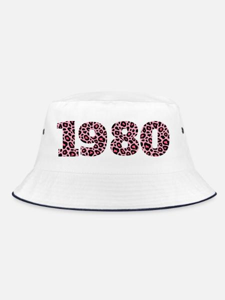 Rosa Leopardenmuster auf schwarzem Hintergrund - 1980 - Bucket Hat - Weiß/Navy