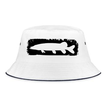 Hecht im Farbstrich - schwarz - Bucket Hat - Weiß/Navy - Vorne