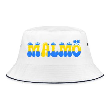 Malmö Blau-Gelb, Typo-Stadt, Schweden, - Bucket Hat - Weiß/Navy - Vorne