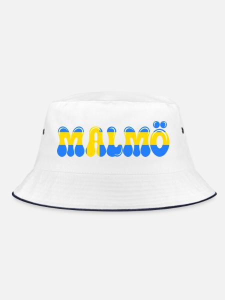 Malmö Blau-Gelb, Typo-Stadt, Schweden, - Bucket Hat - Weiß/Navy