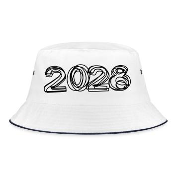 Jahreszahl 2028 handgezeichnet - Bucket Hat - Weiß/Navy - Vorne
