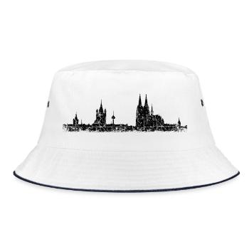 Stadt Köln Kölner Skyline (Vintage/Schwarz) - Bucket Hat - Weiß/Navy - Vorne