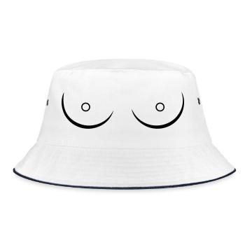 Boobs Boobies Line Art Sketch Feminism - Bucket Hat - white/navy - Front