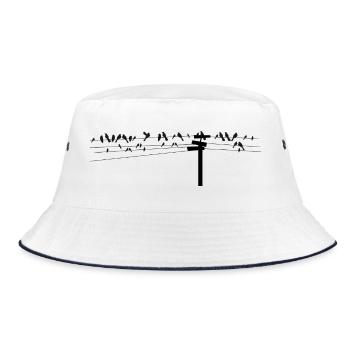 Vögel sitzen gemeinsam auf einer Stromleitung - Bucket Hat - Weiß/Navy - Vorne
