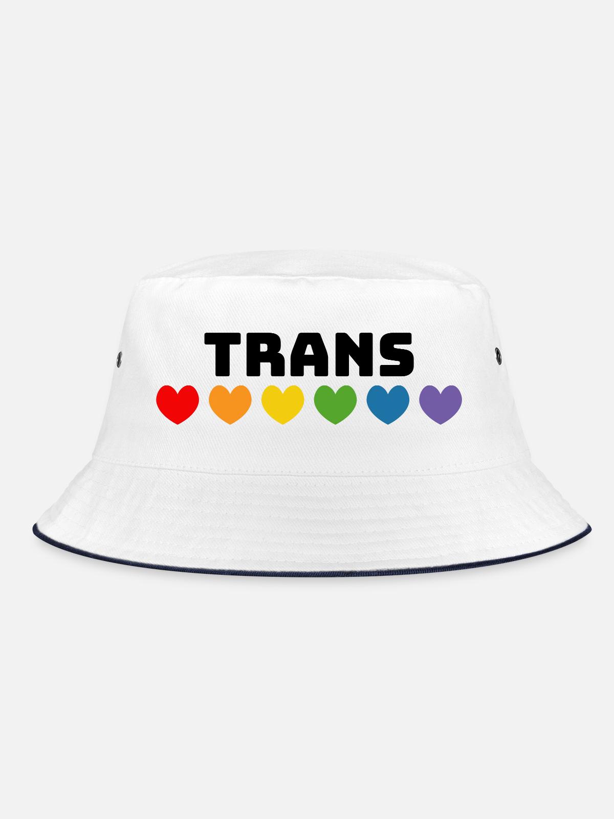 Regenbogenherzchen Trans schwarz - Bucket Hat - Weiß/Navy - Vorne
