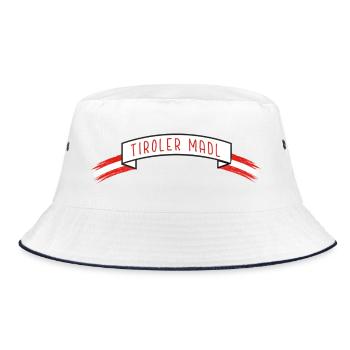 Tiroler Madl, Banderole mit Austria-Flagge - Bucket Hat - Weiß/Navy - Vorne