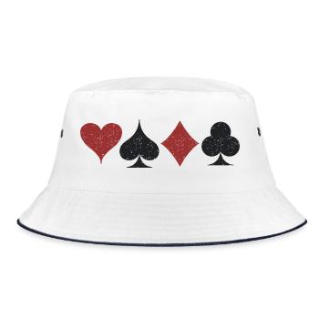 Karte Anzüge Symbole Grunge Textur - Bucket Hat - Weiß/Navy - Vorne