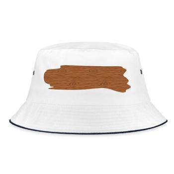 Rustikales T-Shirt-Design mit Holzmaserung - Bucket Hat - Weiß/Navy - Vorne