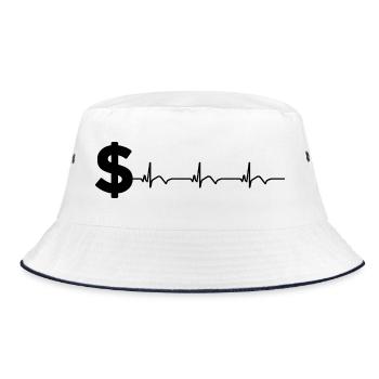 Dollar Sign $ ECG Heartbeat - Bucket Hat - white/navy - Front