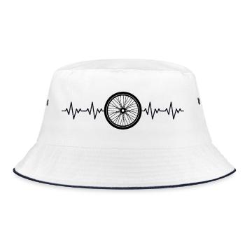 Bicycle Wheel Tire Biker ECG Heartbeat - Bucket Hat - white/navy - Front