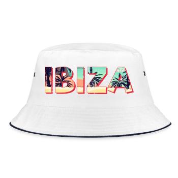 Ibiza Island Beach Retro Palm Trees Vintage Souvenir - Bucket Hat - white/navy - Front