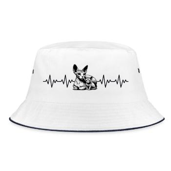 Sphynx Cat ECG Heartbeat - Bucket Hat - white/navy - Front