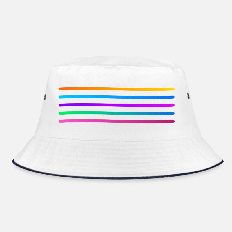 Regenbogenstreifen Muster - Bucket Hat - Weiß/Navy