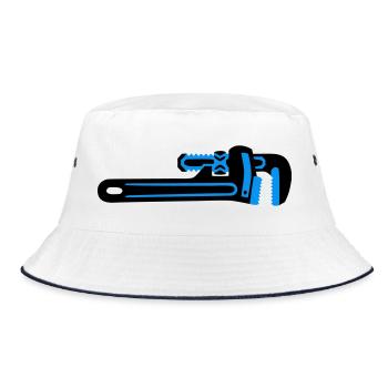 Rohrzange Werkzeug Klempner - Bucket Hat - Weiß/Navy - Vorne
