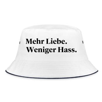 Mehr Liebe Weniger Hass Statement Spruch - Bucket Hat - Weiß/Navy - Vorne