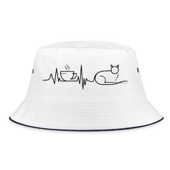 Coffee Heartbeat and Cat ECG Coffee Drinker - Bucket Hat - white/navy - Front