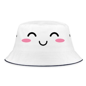 Happy kawaii face - Bucket Hat - white/navy - Front