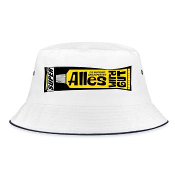Alles wird gut Experten Kleber retro Psychologie  - Bucket Hat - Weiß/Navy - Vorne