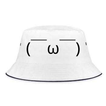 Satisfied emote ( ̄ω ̄) relaxed grin - Bucket Hat - white/navy - Front