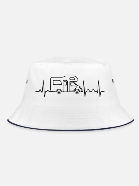 Camping love with heartbeat and motorhome - Bucket Hat - white/navy - Front