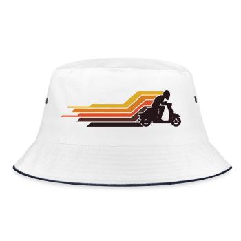  Rollerfahrer Moped Motor-Scooter Fahrer 70s 80s - Bucket Hat - Weiß/Navy - Vorne