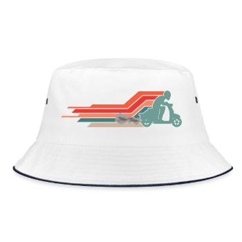  Rollerfahrer Moped Motor-Scooter Fahrer 70s 80s - Bucket Hat - Weiß/Navy - Vorne