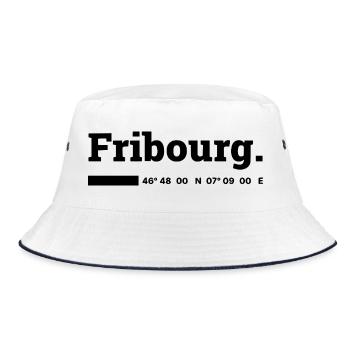 Fribourg Koordinaten - Bucket Hat - Weiß/Navy - Vorne