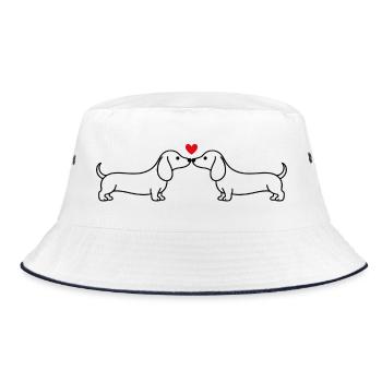 Verliebte Dackel und rotes Herz – ein paar Hunde - Bucket Hat - Weiß/Navy - Vorne