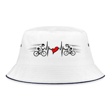 Zwei Radfahrer mit Herzschlag - Bucket Hat - Weiß/Navy - Vorne