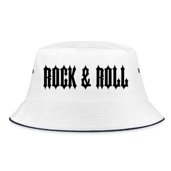 "ROCK & ROLL" SCHWARZER TEXT - Bucket Hat - Weiß/Navy - Vorne