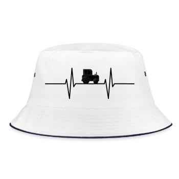 Herzschlag mit Trecker / Traktor - Bucket Hat - Weiß/Navy - Vorne