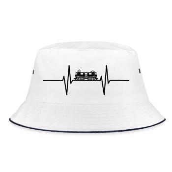 Heartbeat with historic locomotive / train - Bucket Hat - white/navy - Front