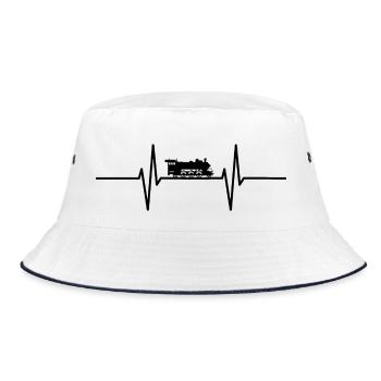 Heartbeat with historic steam locomotive / locomotive - Bucket Hat - white/navy - Front