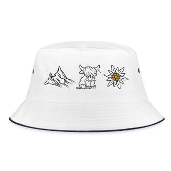 Berge Kuh Edelweiss_Wandershirt - Bucket Hat - Weiß/Navy - Vorne