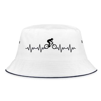 Fahrrad MTB Downhill EKG Herzschlag Herzfrequenz - Bucket Hat - Weiß/Navy - Vorne