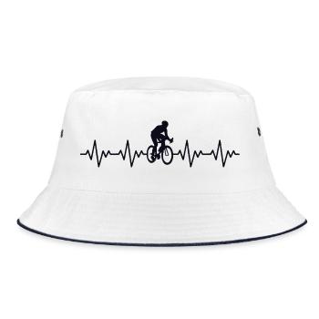 Fahrrad Rennrad EKG Herzschlag Herzfrequenz - Bucket Hat - Weiß/Navy - Vorne