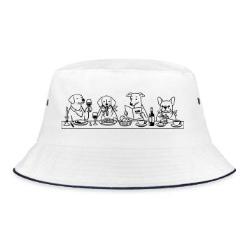 Dining Dogs Line Art - Bucket Hat - Weiß/Navy - Vorne