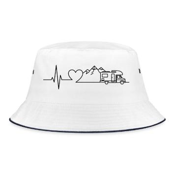 Camping Herzschlag Wohnwagen – Line Art Design - Bucket Hat - Weiß/Navy - Vorne