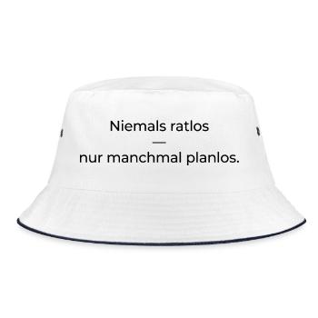 Niemals ratlos, nur planlos manchmal - Bucket Hat - Weiß/Navy - Vorne