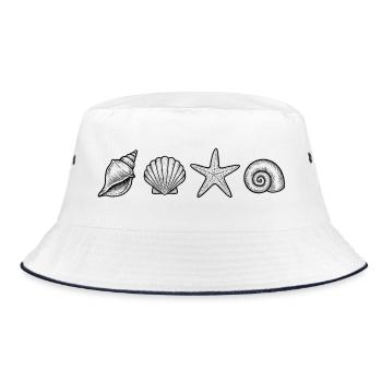 Minimalist snail and starfish shell Design  - Bucket Hat - white/navy - Front