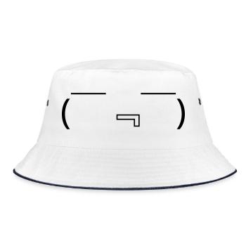 Hungry Emote ( ̄『 ̄) Drooling Kaomoji - Bucket Hat - white/navy - Front