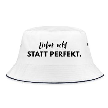 Echt statt perfekt Statement Zitat - Bucket Hat - Weiß/Navy - Vorne