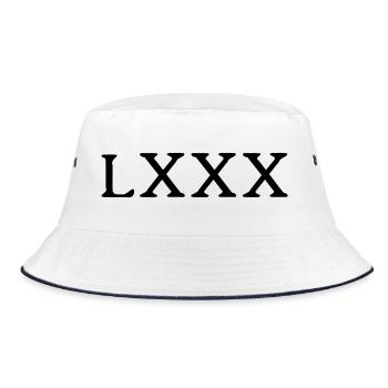 80 Jahre - römische Ziffern - Bucket Hat - Weiß/Navy - Vorne