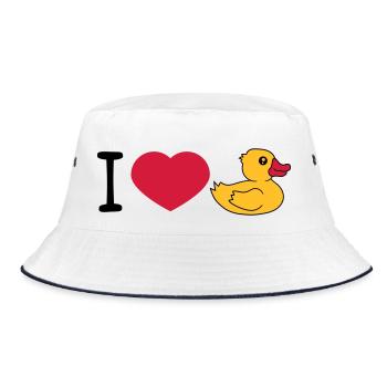 love i love heart squeaky duck rubber duck bath duck - Bucket Hat - white/navy - Front