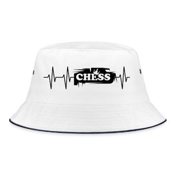 puls Schach Herzschlag Logo Krone König icon - Bucket Hat - Weiß/Navy - Vorne