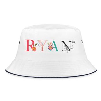 RYAN Name Art With Flowers Embroidered - Bucket Hat - white/navy - Front